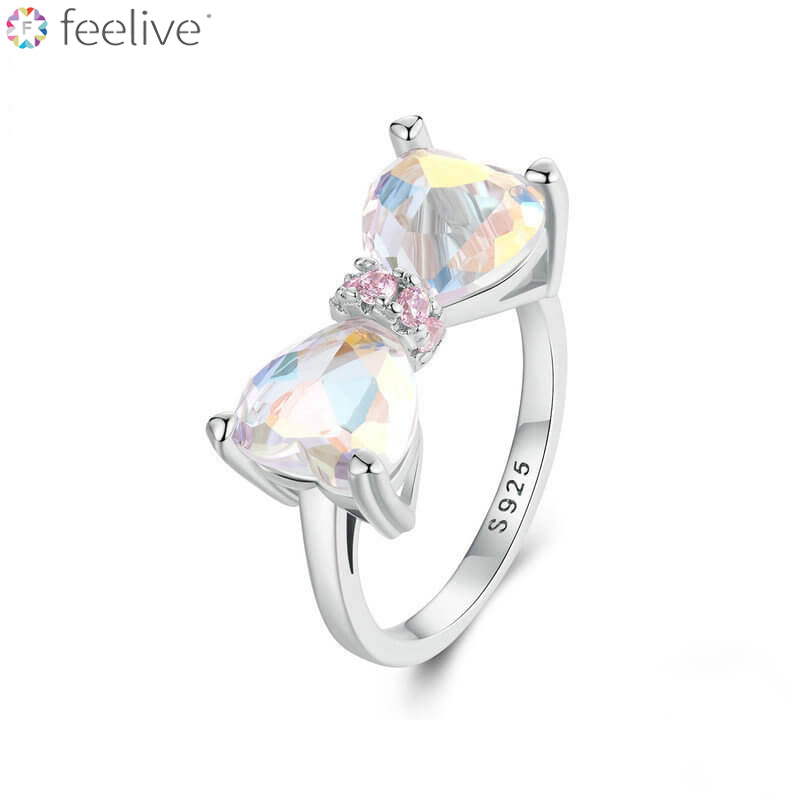 Dreamy Pink Bow-knot Gem Ring in Sterling Silver - Feelive