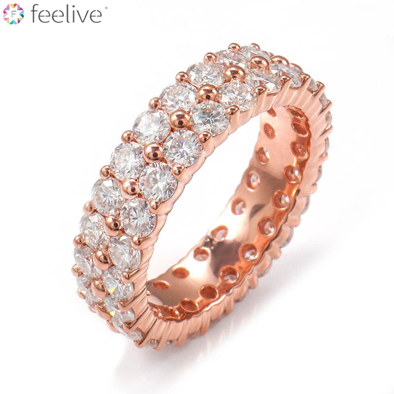 FEELIVE Classic Double Row Moissanite 14K Gold Eternity Ring (Round Moissanite)