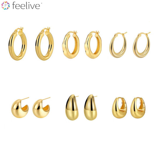 Minimalist Style French Style 14K Gold Hoop Earrings Set 6 Pairs [Buy More Save More]