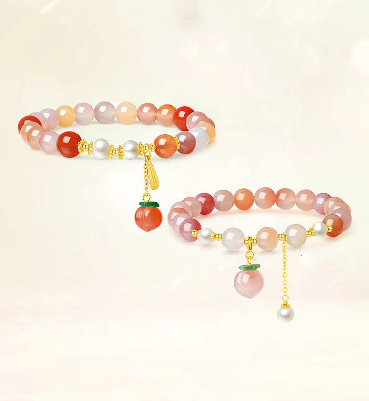 Feelive S925 Pink Agate Beaded Peach Bracelet