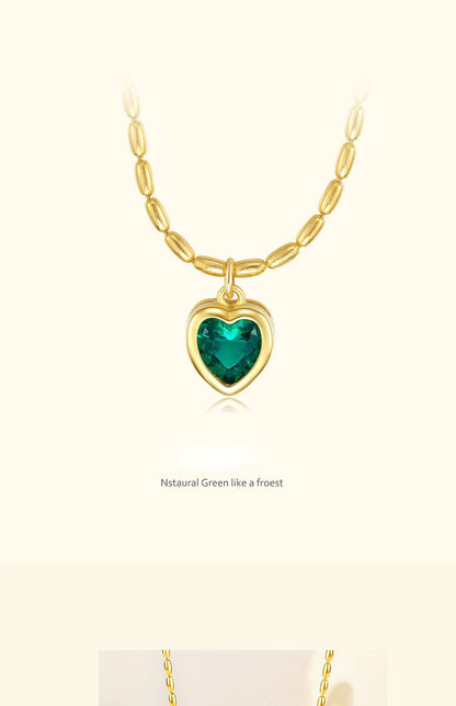 FEELIVE S925 olive chain emerald love heart necklace