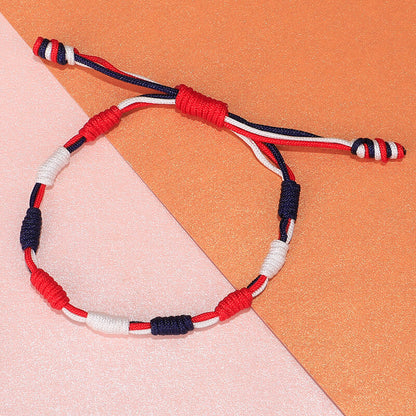 USA Independence Day Fourth of July Red White Blue Flag Colors Hand Woven Memorial Bracelet - Feelive