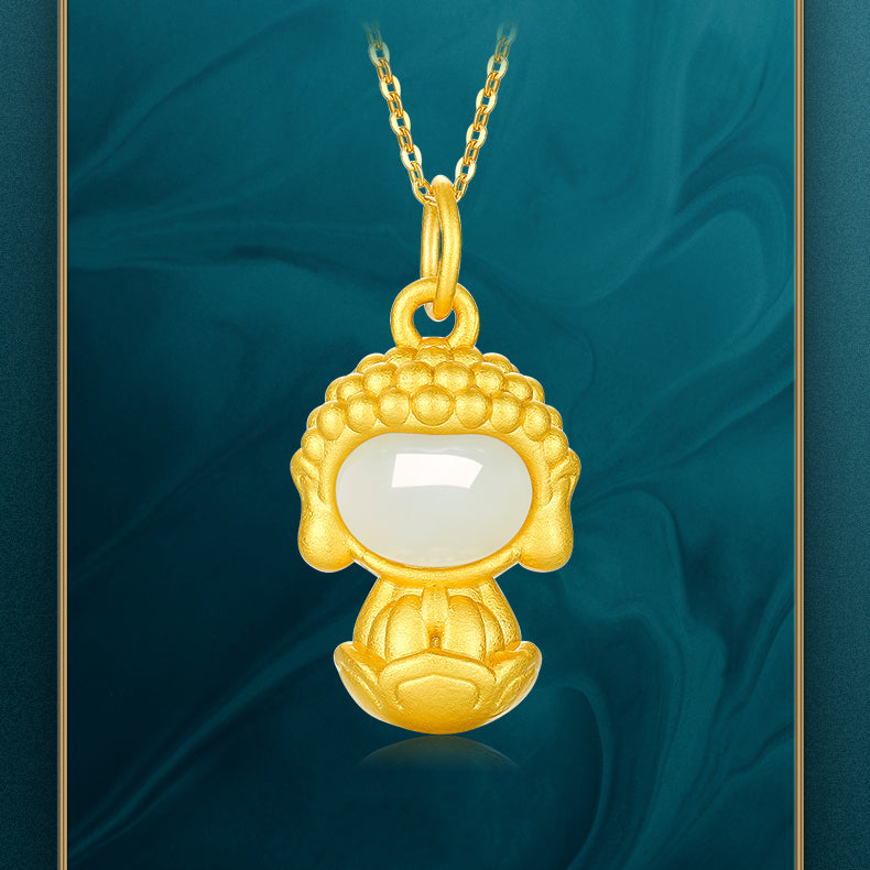 Golden Buddha Pendant Jade Sterling Silver Necklace