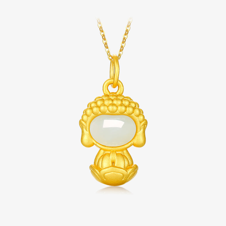 Golden Buddha Pendant Jade Sterling Silver Necklace