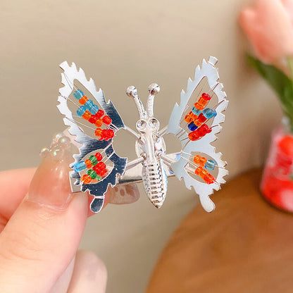 Movable Wings Butterfly Beaded Tassel Hair Clip in Alloy - silver beaded