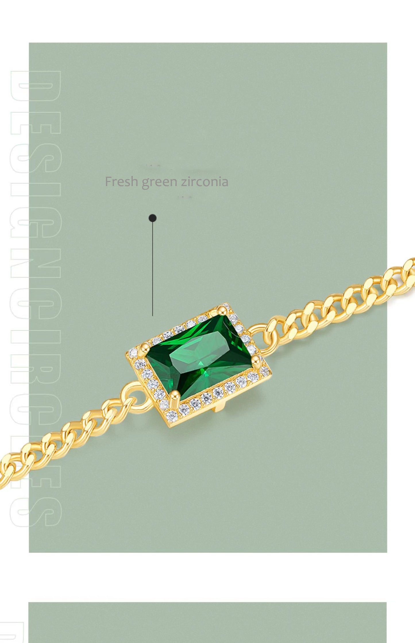 Feelive original S925 Silver 18k gold plated Forest Green Cuban chain Necklace