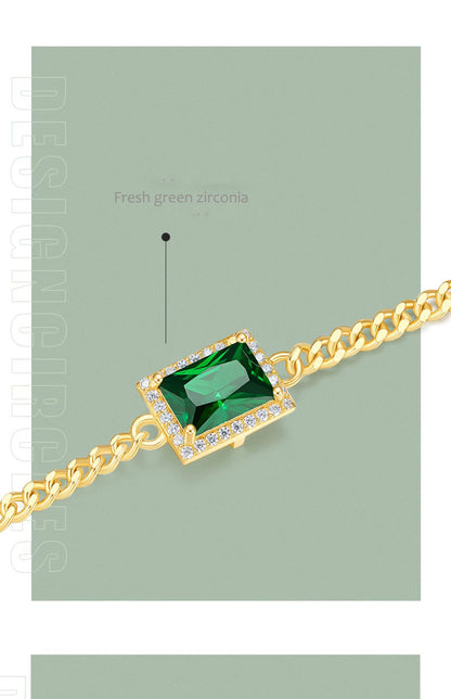 Feelive original S925 Silver 18k gold plated Forest Green Cuban chain Necklace