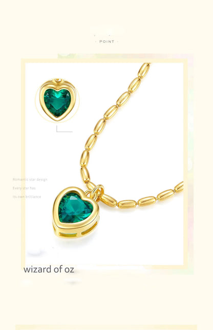 FEELIVE S925 olive chain emerald love heart necklace