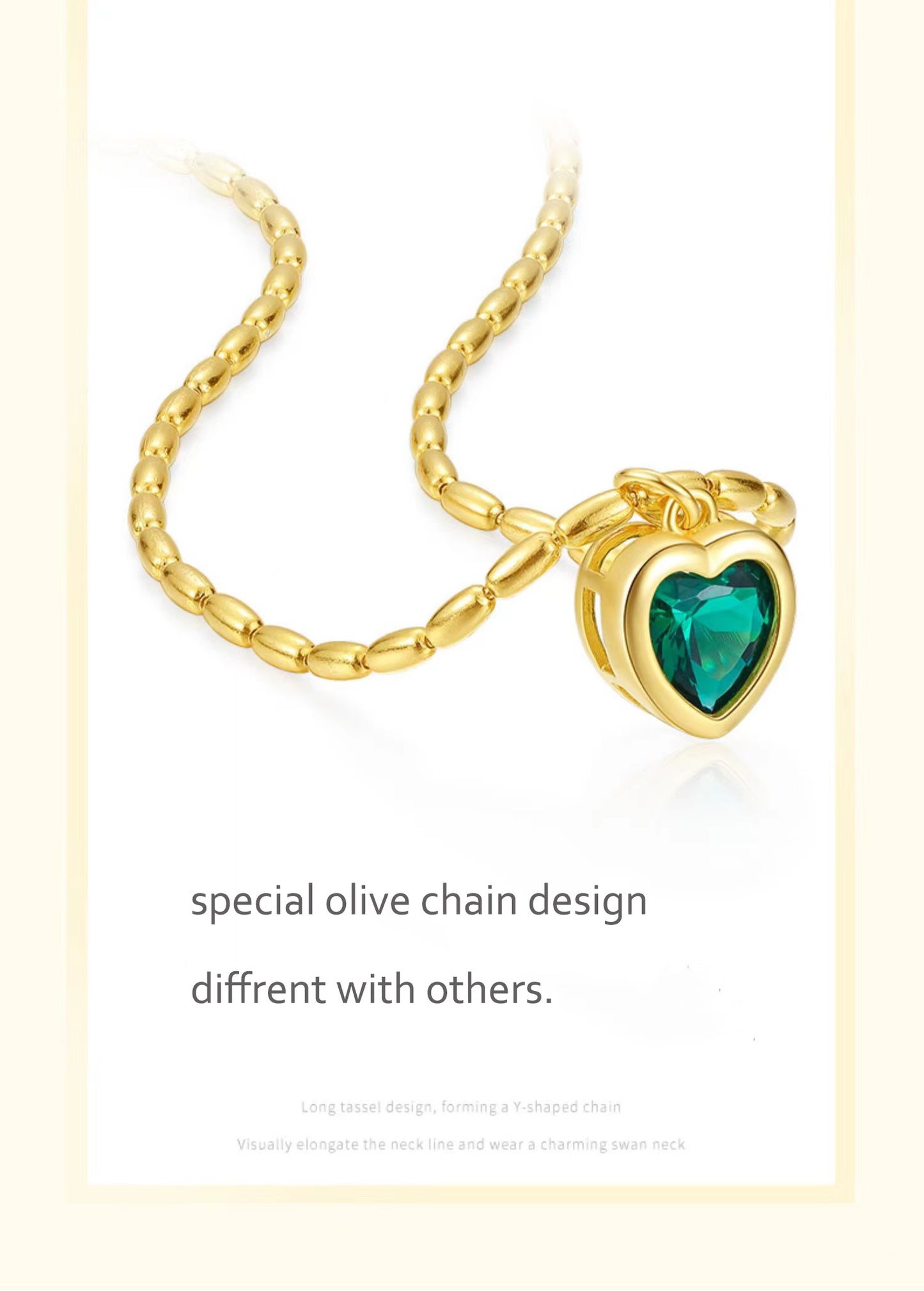 FEELIVE S925 olive chain emerald love heart necklace