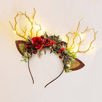 FEELIVE Glowing Simulated Reindeer Antler Rose Headband【Free Gift Box】