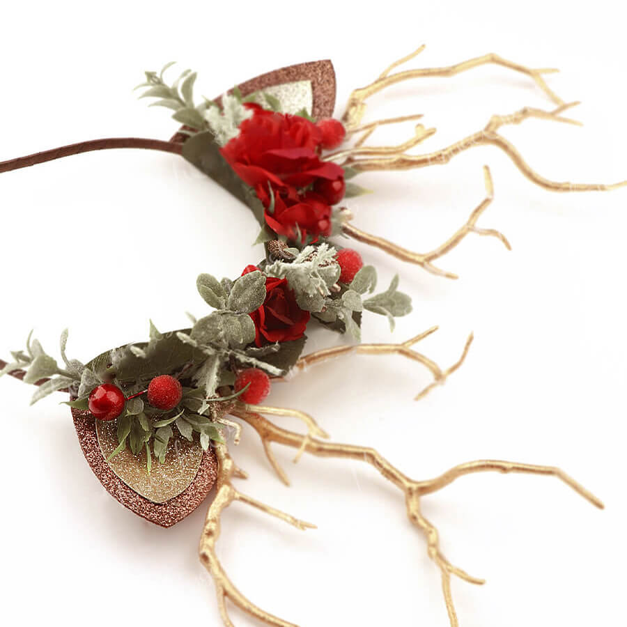 FEELIVE Glowing Simulated Reindeer Antler Rose Headband【Free Gift Box】