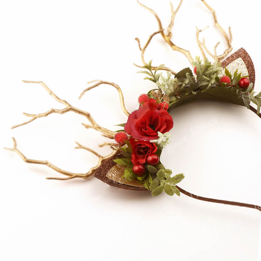 FEELIVE Glowing Simulated Reindeer Antler Rose Headband【Free Gift Box】