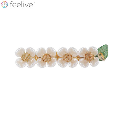 Fashion Elegant White Pear Flowers Shell Pearl Hair Barrette Hairpin - A