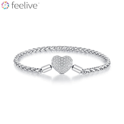 Heart Buckle Zirconia Rope Chain Bracelet in Sterling Silver - Feelive