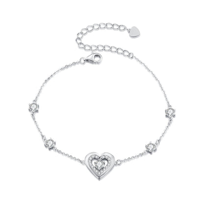 Sparkling Double Hearts Zirconia Jewelry Set in Sterling Silver bracelet