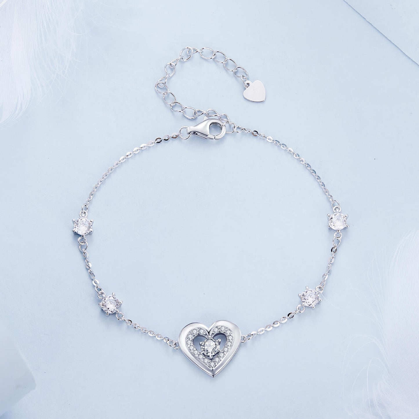 Sparkling Double Hearts Zirconia Jewelry Set in Sterling Silver bracelet whole