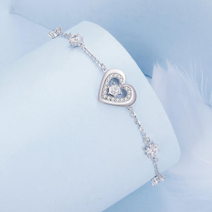 Sparkling Double Hearts Zirconia Jewelry Set in Sterling Silver bracelet side