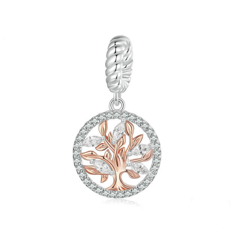 Graceful Rose Series Rose Gold Plated Charm Set in Sterling Silver - tree of life