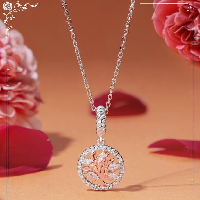 Graceful Rose Series Rose Gold Plated Charm Set in Sterling Silver - tree of life front