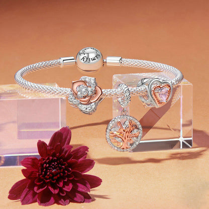 Graceful Rose Series Rose Gold Plated Charm Set in Sterling Silver 