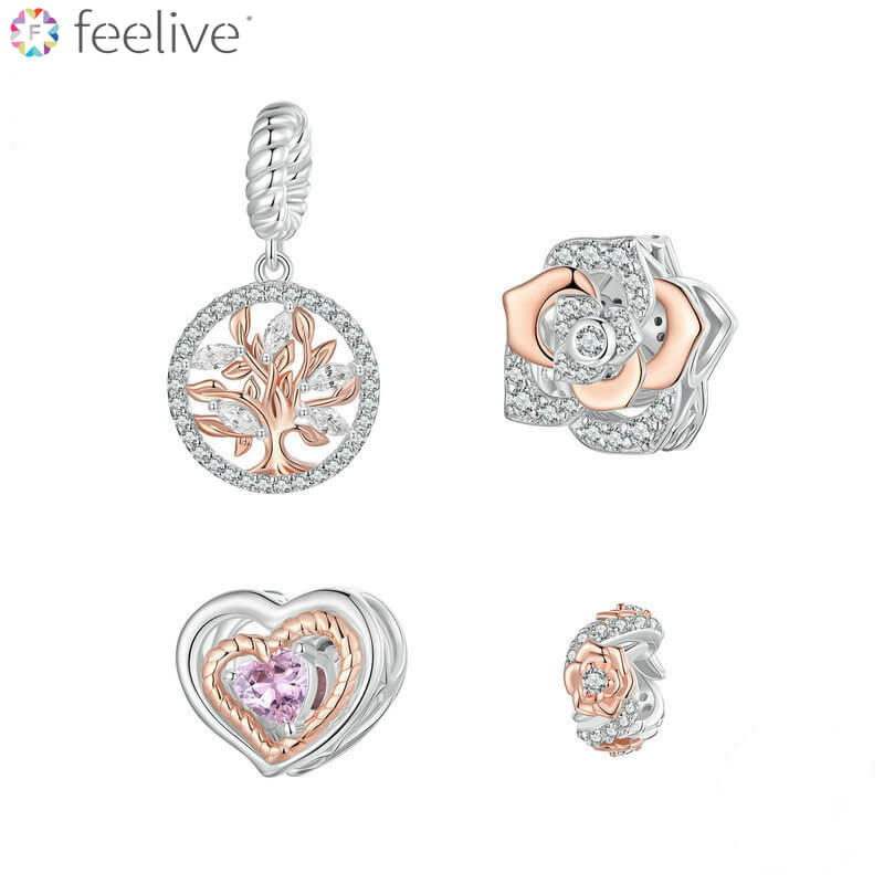 Graceful Rose Series Rose Gold Plated Charm Set in Sterling Silver - Feelive