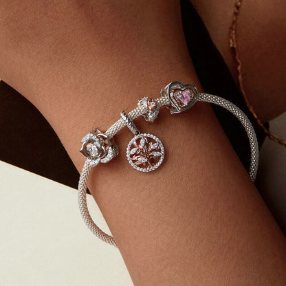 Graceful Rose Series Rose Gold Plated Charm Set in Sterling Silver - model wearing