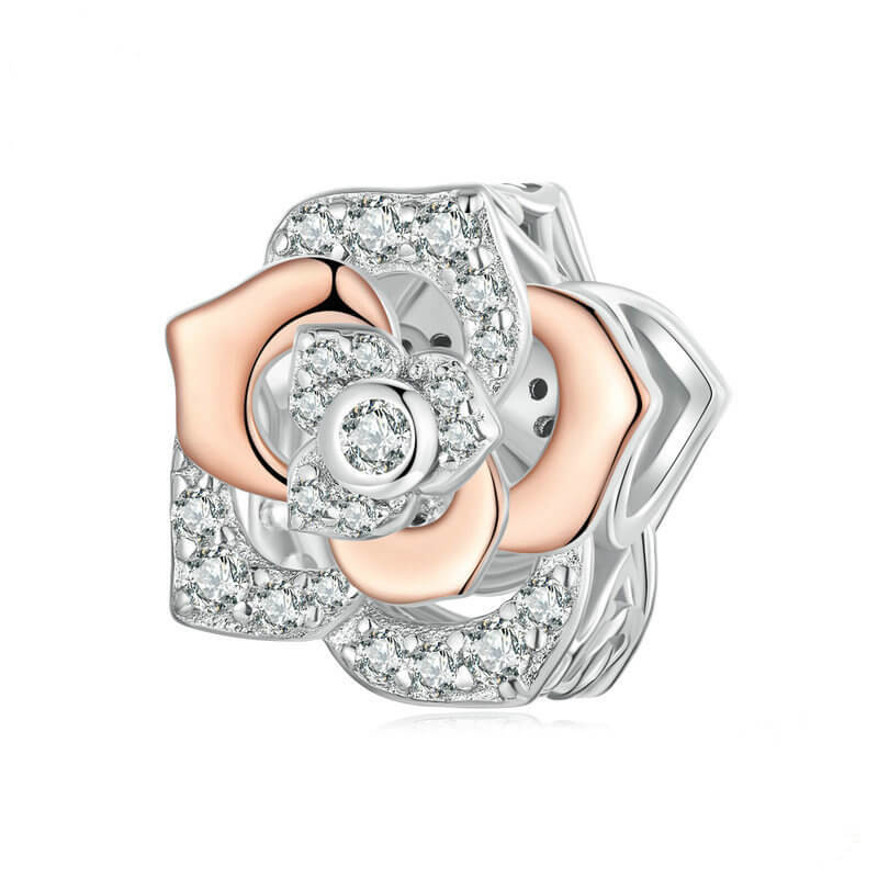 Graceful Rose Series Rose Gold Plated Charm Set in Sterling Silver - rose