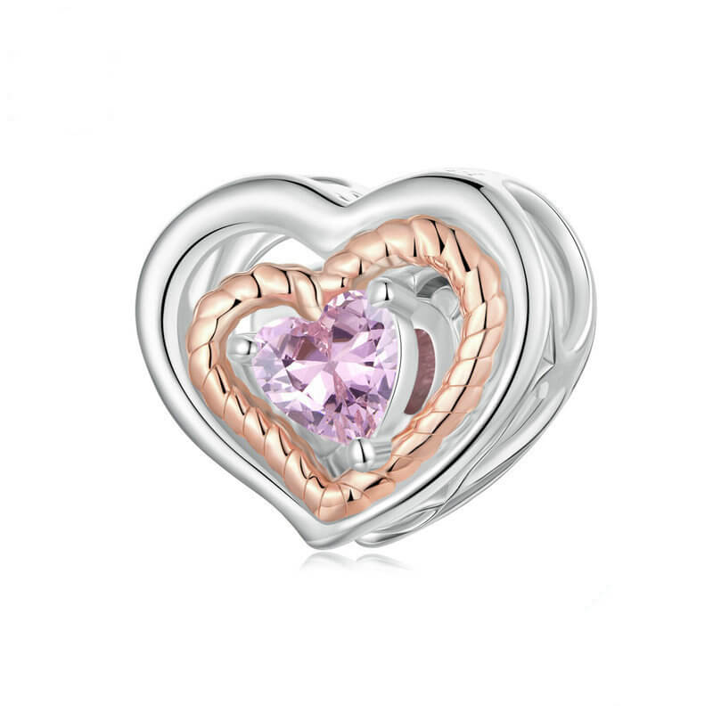 Graceful Rose Series Rose Gold Plated Charm Set in Sterling Silver - heart