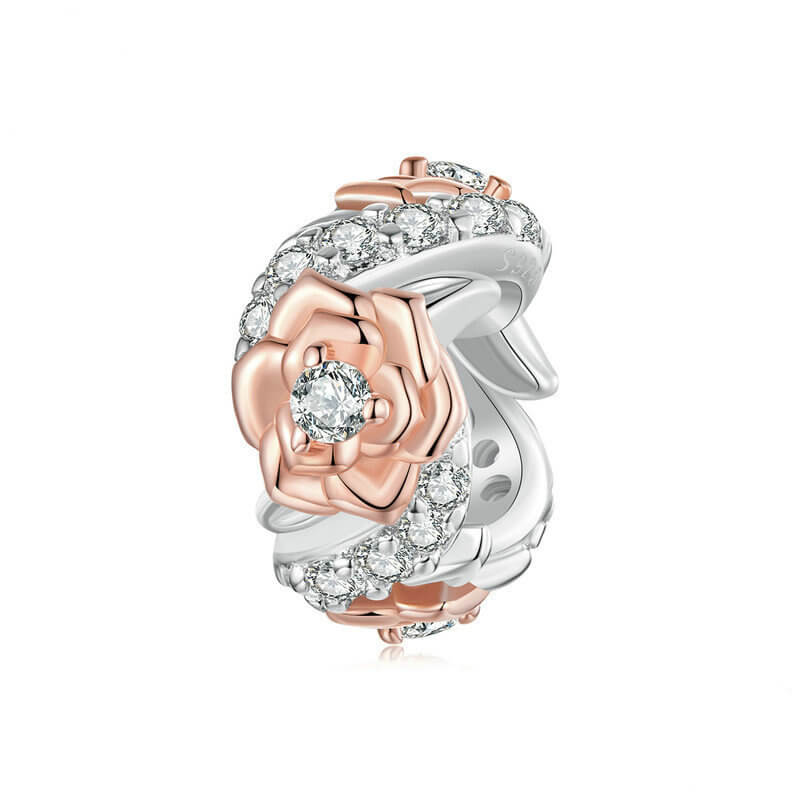 Graceful Rose Series Rose Gold Plated Charm Set in Sterling Silver - spacer charm