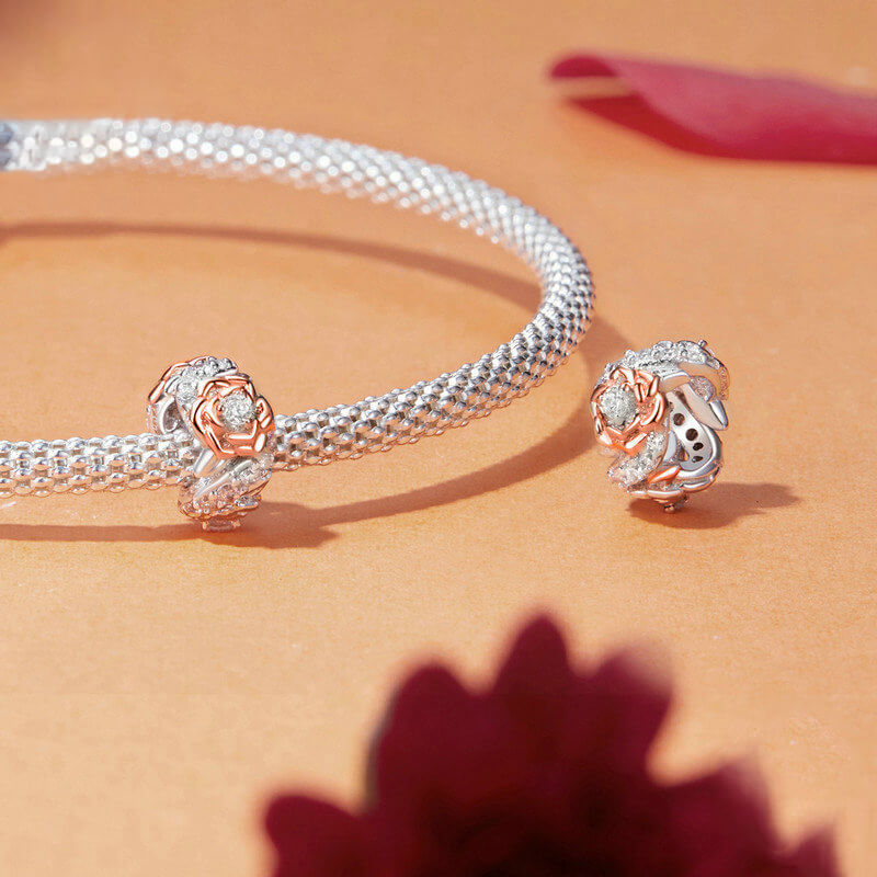 Graceful Rose Series Rose Gold Plated Charm Set in Sterling Silver - spacer charm front & back