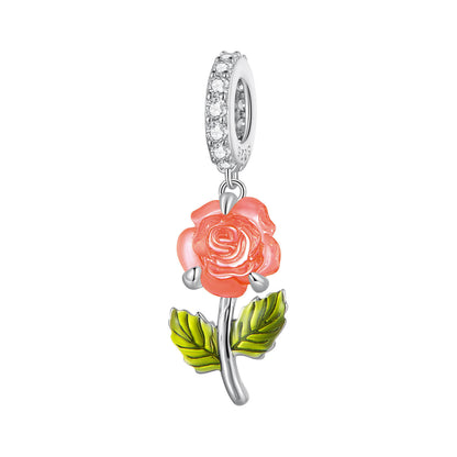 Sunshine Color-changing Jewelry Magic Rose Charm in Sterling Silver orange