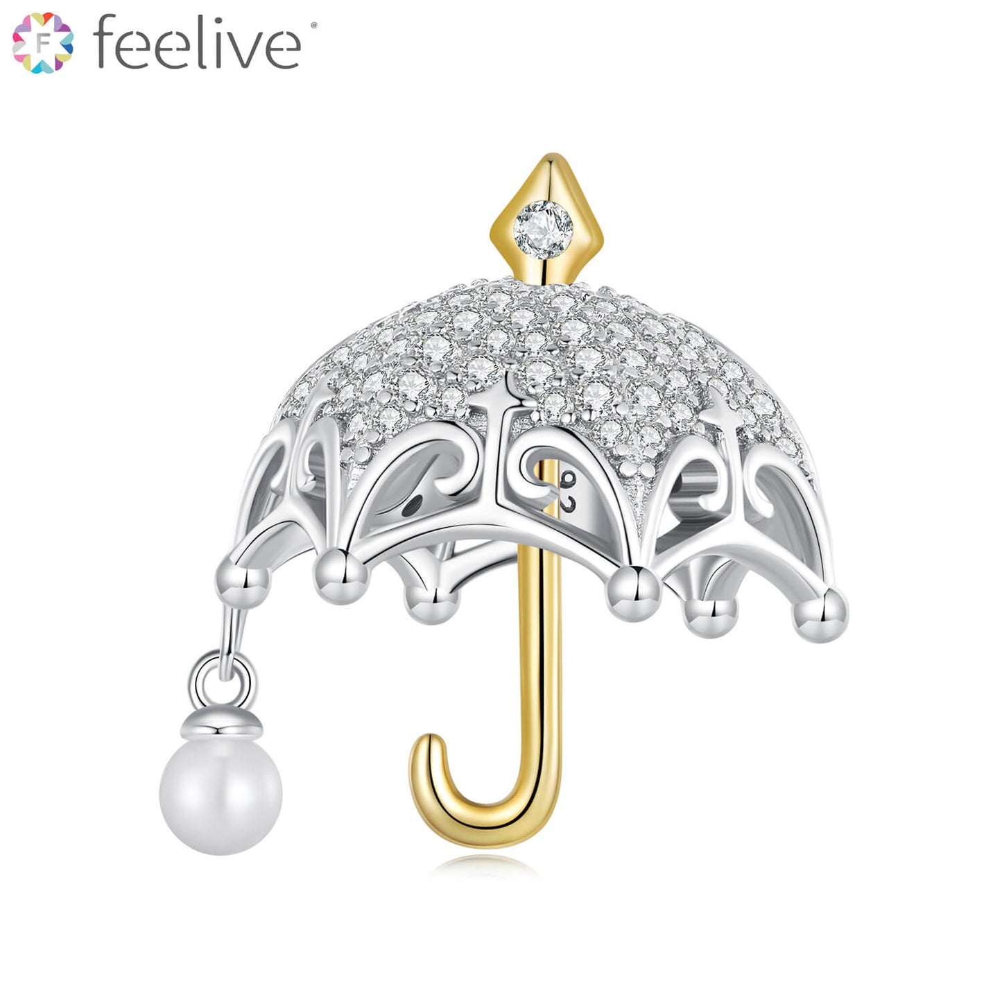 Retro Lace Umbrella Zirconia Pearl Charm in Sterling Silver - Feelive