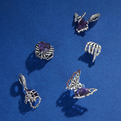 Purple Spooky Halloween Gems Charm Set in Sterling Silver 