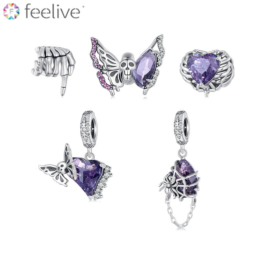 Purple Spooky Halloween Gems Charm Set in Sterling Silver - Feelive