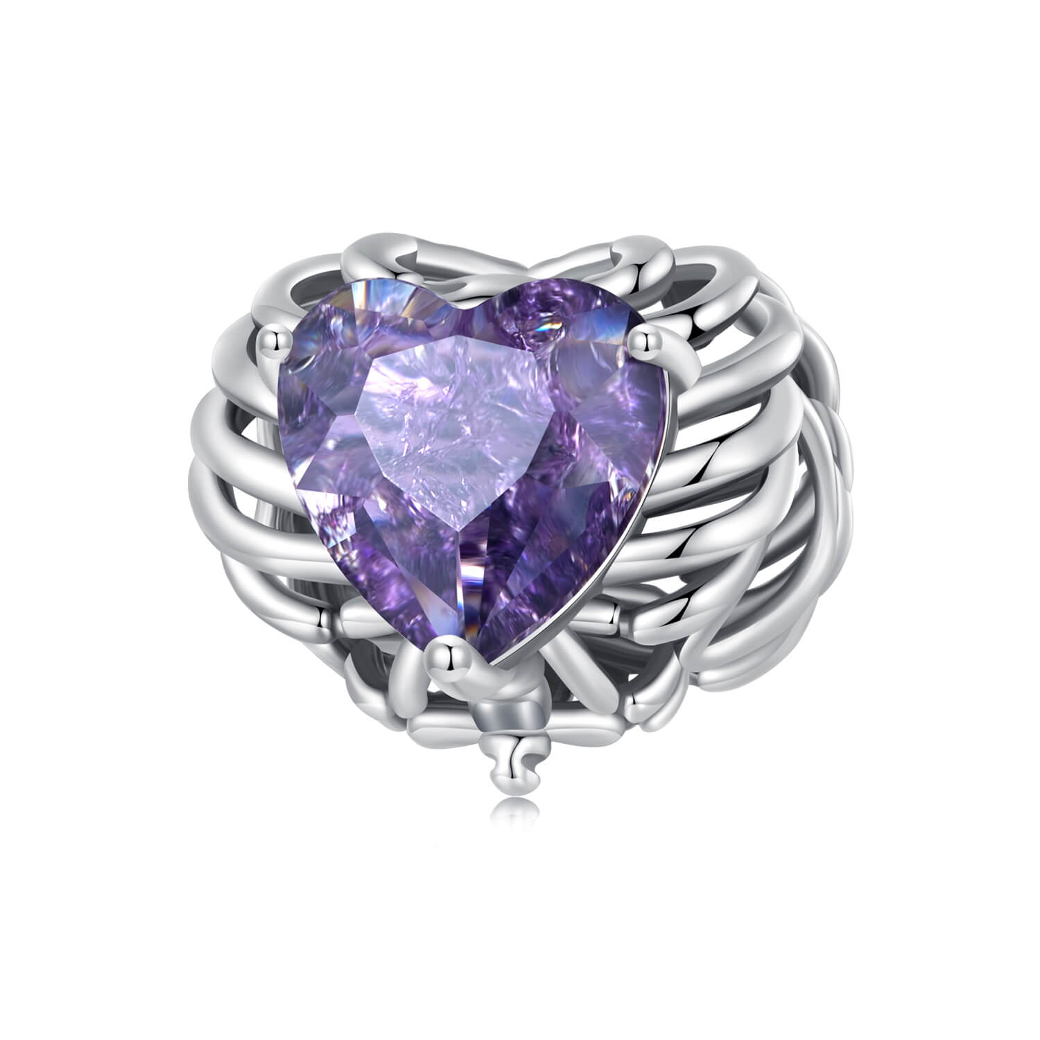 Purple Spooky Halloween Gems Charm Set in Sterling Silver - Skeleton Purple Heart