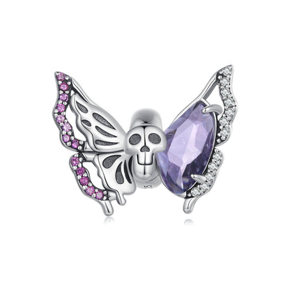 Purple Spooky Halloween Gems Charm Set in Sterling Silver - Skull Butterfly