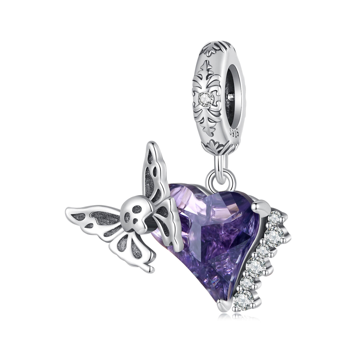 Purple Spooky Halloween Gems Charm Set in Sterling Silver - Butterfly Dangle Charm