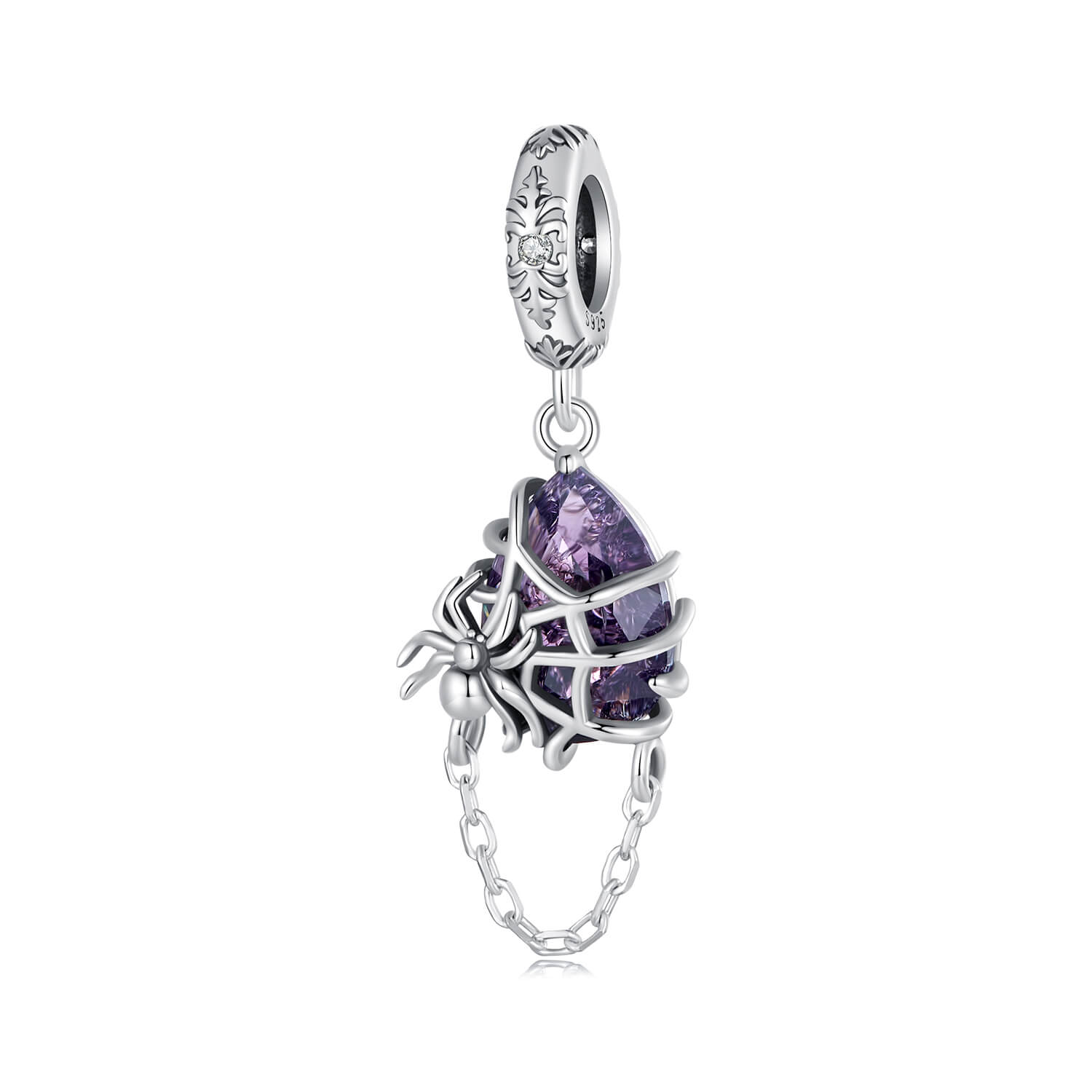 Purple Spooky Halloween Gems Charm Set in Sterling Silver - Purple Spider