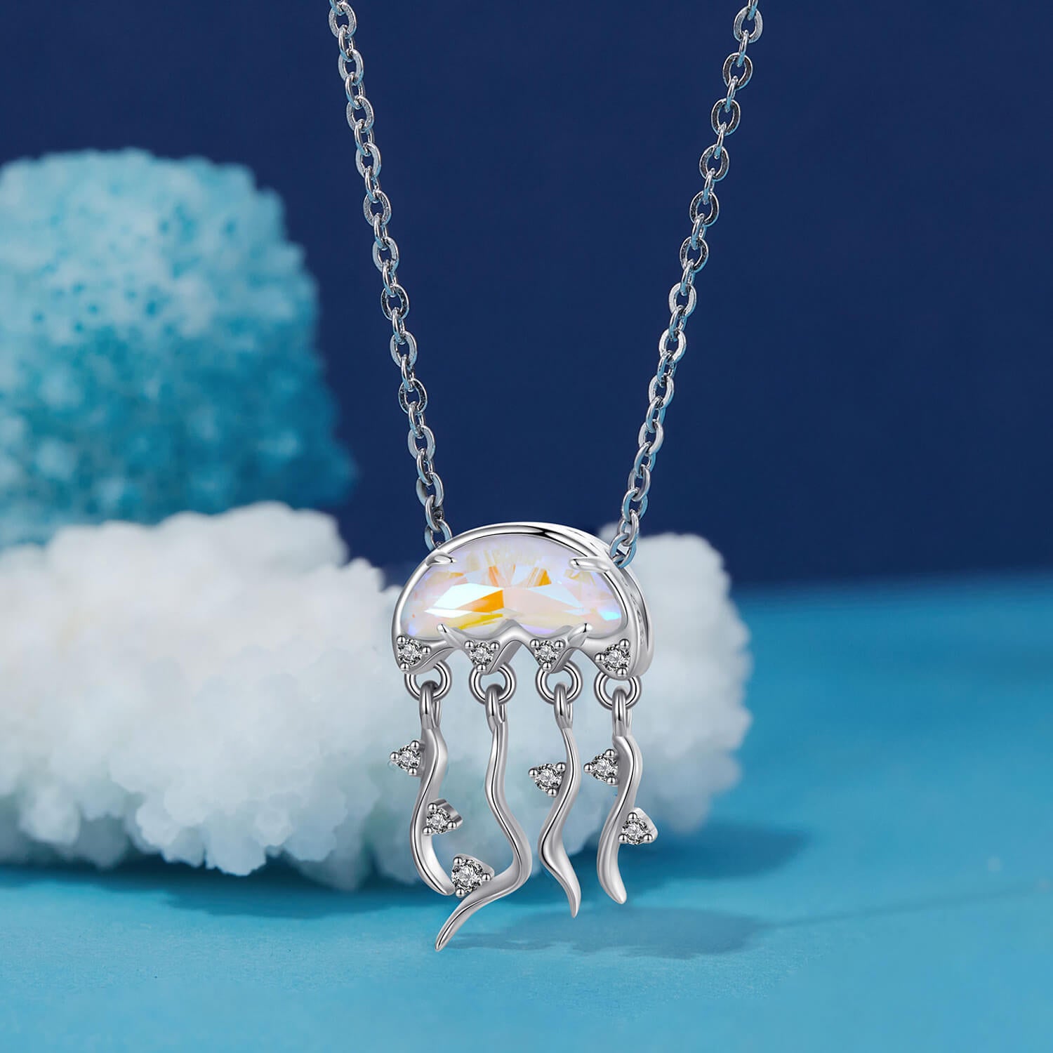 Beautiful Jellyfish Resin Zircon Charm in Sterling Silver necklace pendant