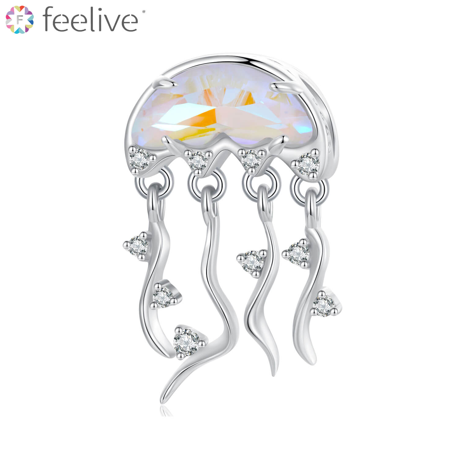 Beautiful Jellyfish Resin Zircon Charm in Sterling Silver - Feelive