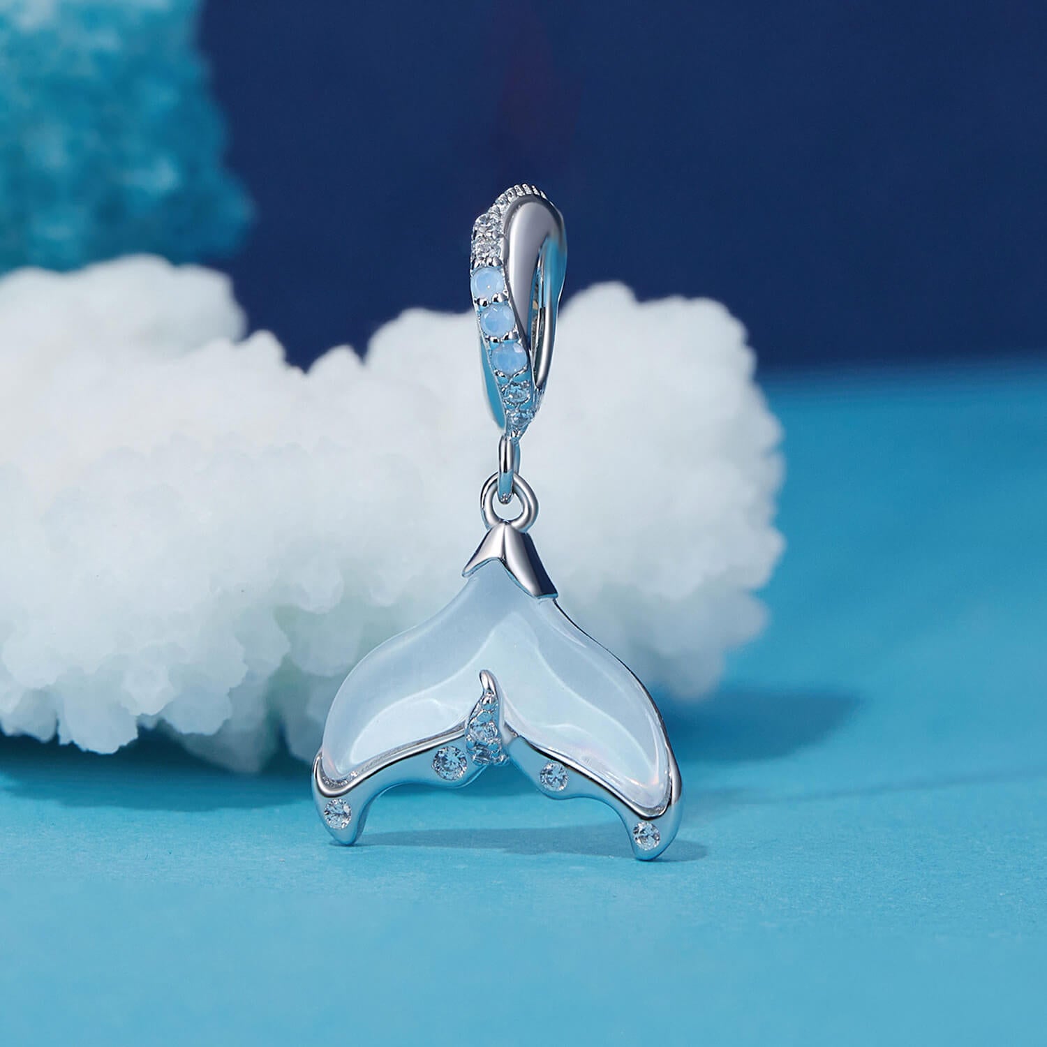 Mystery Whale Tail Gems Charm in Sterling Silver front