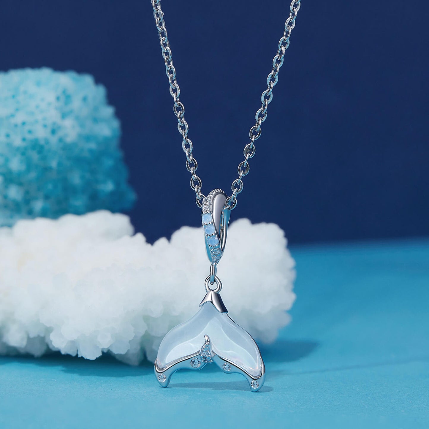 Mystery Whale Tail Gems Charm in Sterling Silver necklace pendant