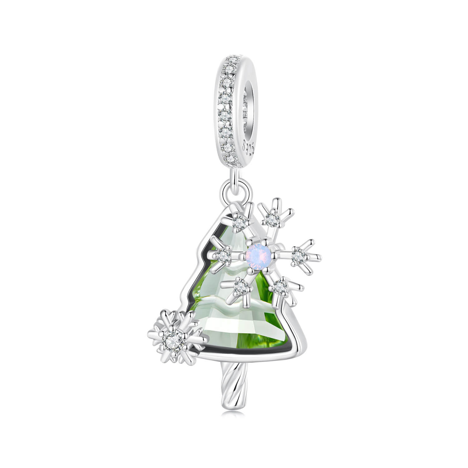 Surprise Christmas Night Gems Charm Set in Sterling Silver - Christmas Tree Dangle Charm