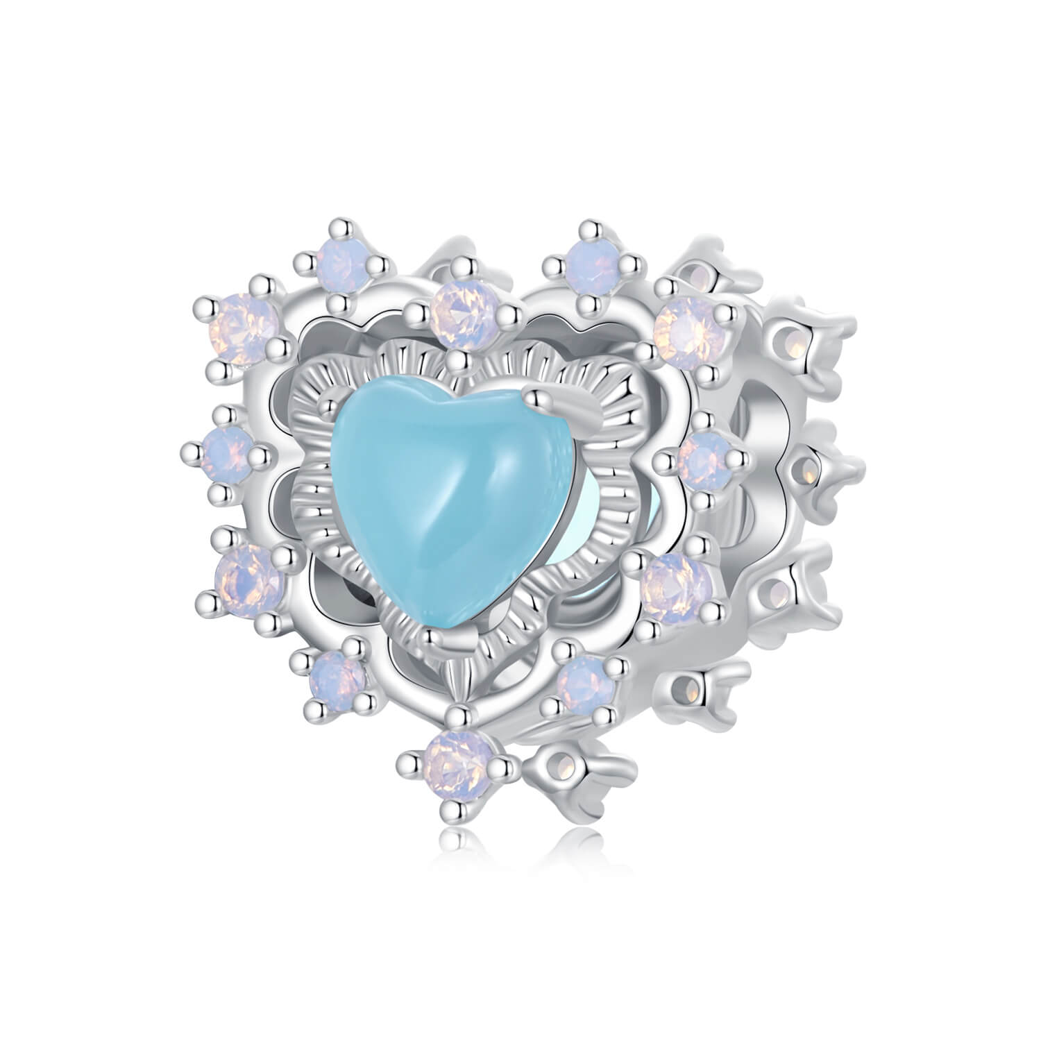 Fantasy Vintage Style Pattern Gems Charm Set in Sterling Silver - heart