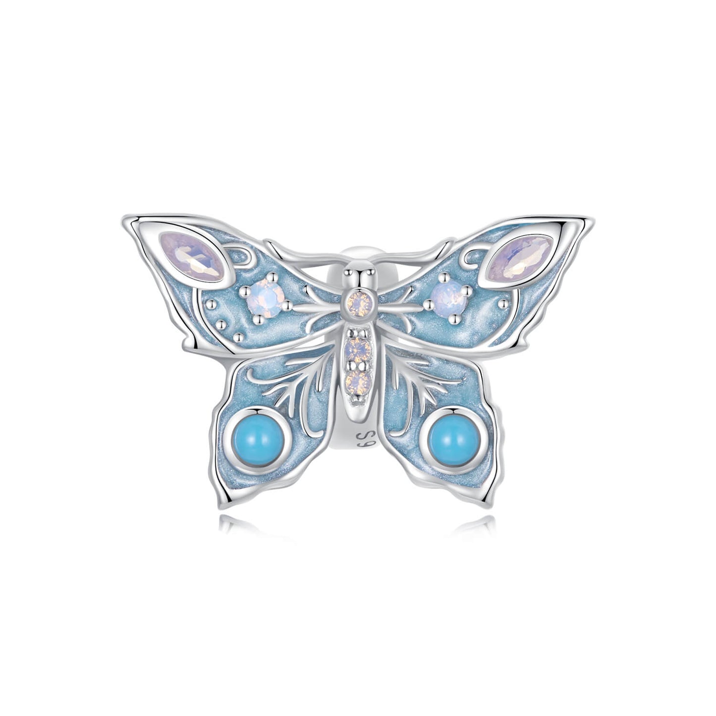 Fantasy Vintage Style Pattern Gems Charm Set in Sterling Silver - butterfly