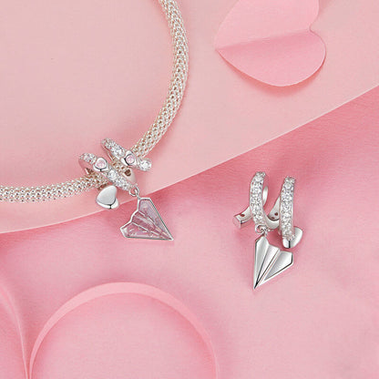 Sweet Valentine's Day Zircon Enamel Charm Set in Sterling Silver - PAPER PLANE front and side