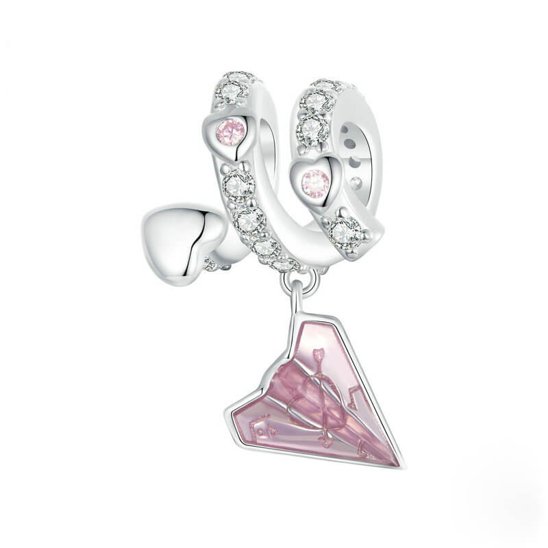 Sweet Valentine's Day Zircon Enamel Charm Set in Sterling Silver - Paper Plane