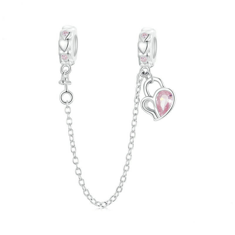 Sweet Valentine's Day Zircon Enamel Charm Set in Sterling Silver - Safety Charm