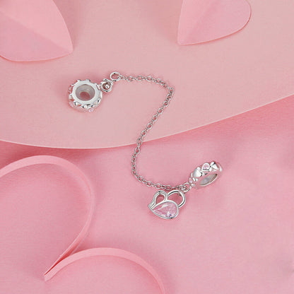 Sweet Valentine's Day Zircon Enamel Charm Set in Sterling Silver - SAFETY CHARM side