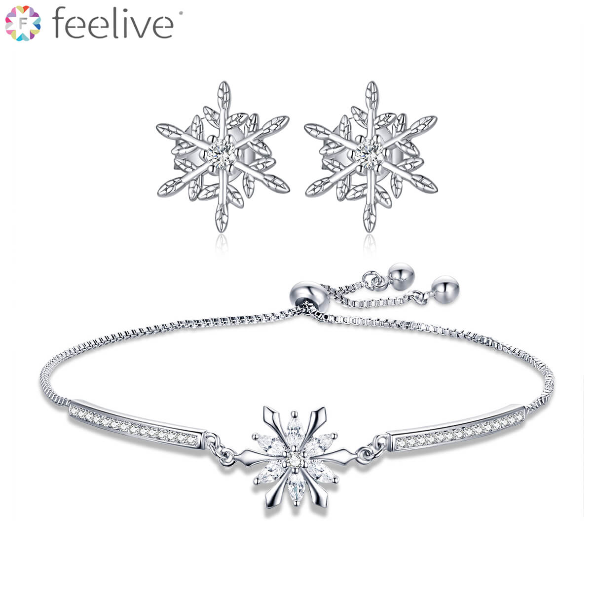 Snowflake Zircon Jewelry Set in Sterling Silver - Feelive